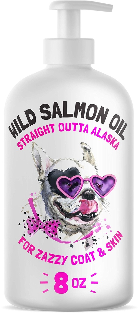 Ulei de somon sălbatic din Alaska pentru câini și pisici - pește pur Omega 3 6 9 EPA lichid DHA acidi grasi - Skin & Coat Supliment - susține funcția comună, creier, ochi, imune și Heart Health - Made in USA 8 oz