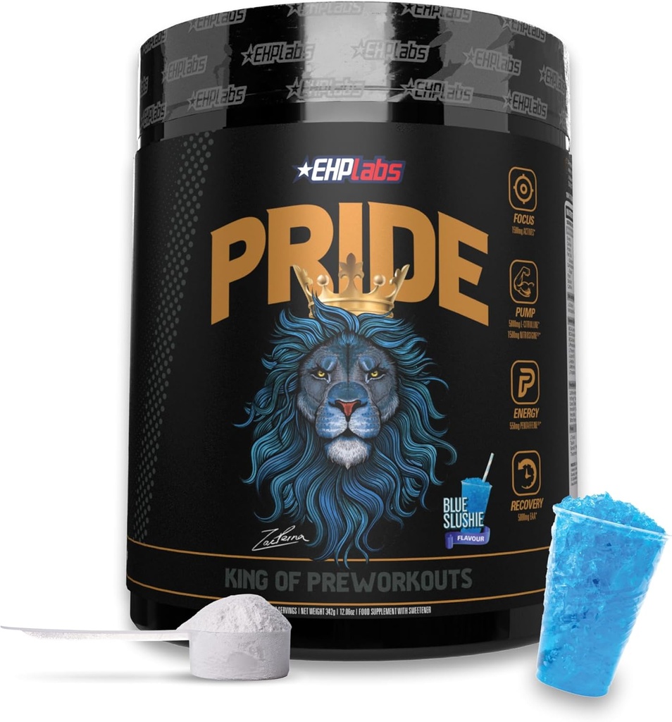 EHP Labs Pride Pre Workout Suplimentul de energie - Sugar Free Preworkout pentru bărbați și femei, Energetic Powder Boost Bea cu BCAA - 280mg de Cafeina - Blue Slushie (40 serviri)