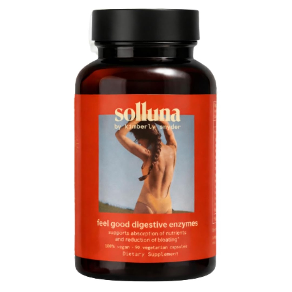 Solluna by Kimberly Snyder Digestive Enzims Lipase, Amylase, Protează, Alfa-Galactozidază, Celulază pentru Digestive Health, Absorbţie nutritivă, Dureri de stomac, Gaz & Blooting (90CT) Vegan & Non-GMO