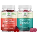 Bundle of Fiber Gumries - supliment rădăcină de cicoare cu suport prebiotic pentru sănătate gutoasă și digestivă și gume de magneziu - Relaxare Citrat de magneziu - aroma de zmeură pentru organism și relaxarea minții