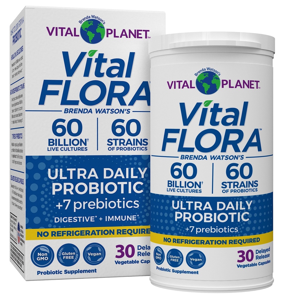Planeta Vital - Vital Flora Ultra Daily Probiotic 60 Miliarde CFU, 60 Tulpini Diverse, 7 Prebiotice organice, Suport Immun, Digestive Sanatate Perioada de valabilitate Probiotice stabile pentru femei si barbati 30 Capsule