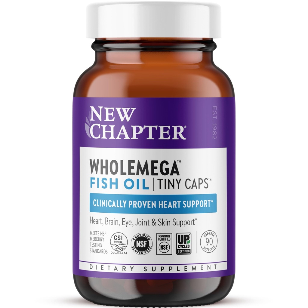 Noul capitol Wholemega supliment de ulei de pește, capsule mici, 2000mg per servire, Clinic dovedit ulei de somon sălbatic Alaska cu Omega-3 + vitamina D3 + Astaxantină, 500mg Fiecare - 90 Conte