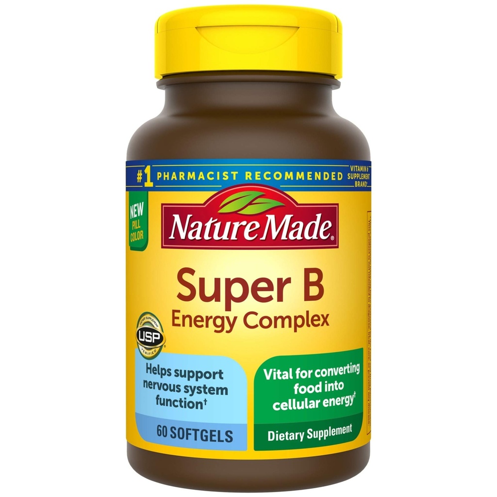 Natura Made Super B Complex de energie, Supliment alimentar pentru suport sistem nervos, 60 Softgels, 60 zile de aprovizionare