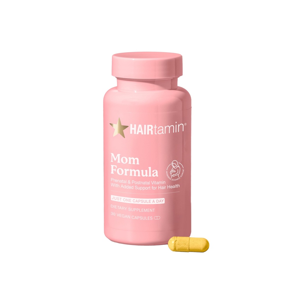 HAIRTamin MOM Vegan Prenatal & Postnatal Multivitamine Supliment & Vitamina parului Sarcina, Postpartum, Alaptare Probiotice One-a-Day Vitamine de par cu Biotin, Zinc, Fier (30 Counts)