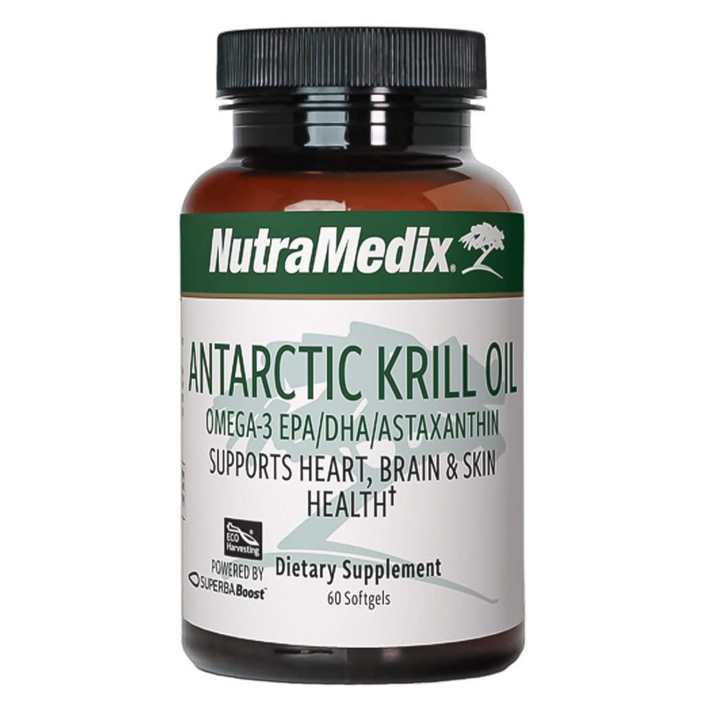 NutraMedix Antarctic ulei Krill 500mg - Suplimentul de ulei de pește - Omega-3s (EPA & DHA) + Astaxanthin - Red Krill Supliment pentru articulații, imune, inima, suport de sănătate hepatică și cerebrală (60 Softgels)
