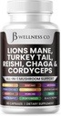 Lions Mane Supliment Cognitive Supplement, Immune Health with Turkey Tail 20in1 Mushroom Reishi Cordyceps Chaga with Marshmallow Root 60 Count