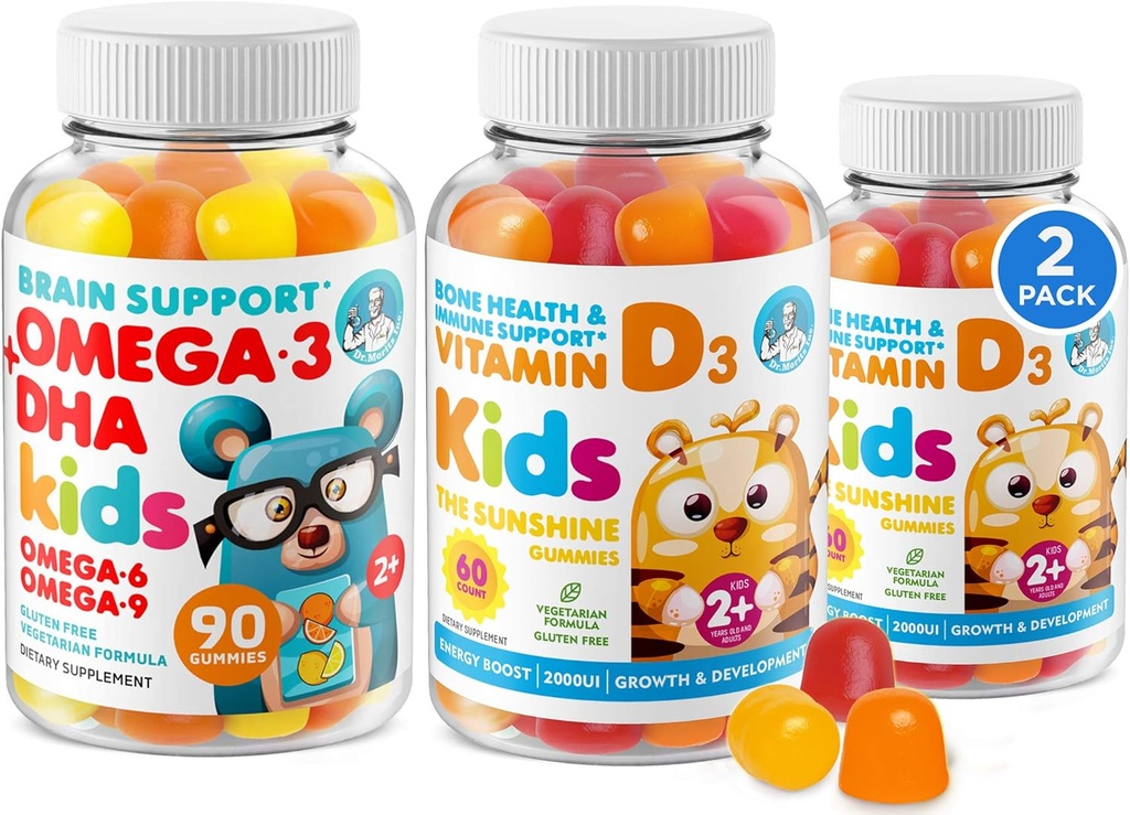 Omega 3 Gume DHA și vitamine D Gumies pentru copii și adulți - Fără ulei de pește și gluten gratuit Immune Health Plant based Fiber Chembable