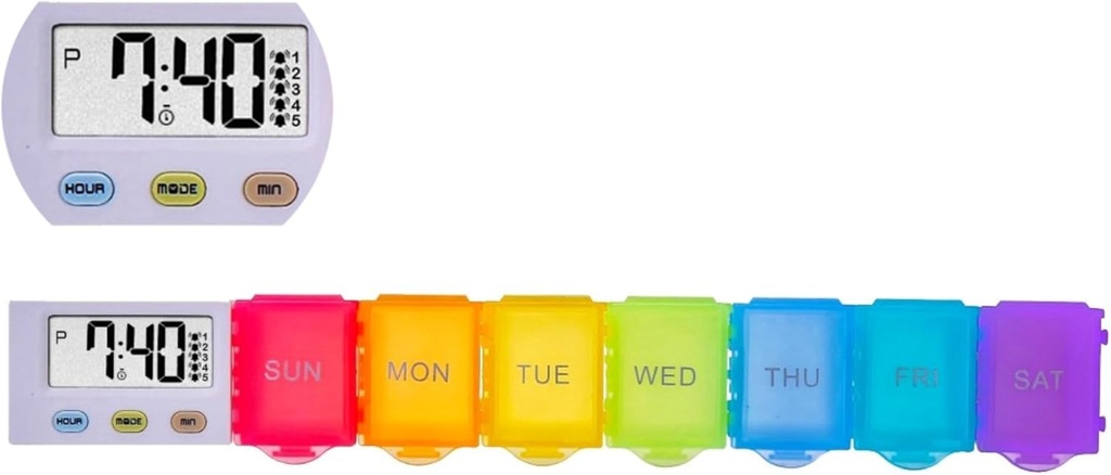 [in 1] 7 Ziua Medicina Organizator+5 Reamintire alarme+Timer+Clock, Compartiment mare,Loud Sound,Larg Screen,Moisture-Proof,Dust-Proof,Travel Weekly/Daily Pill Box/Organizer/Case/Containment/Dispenser