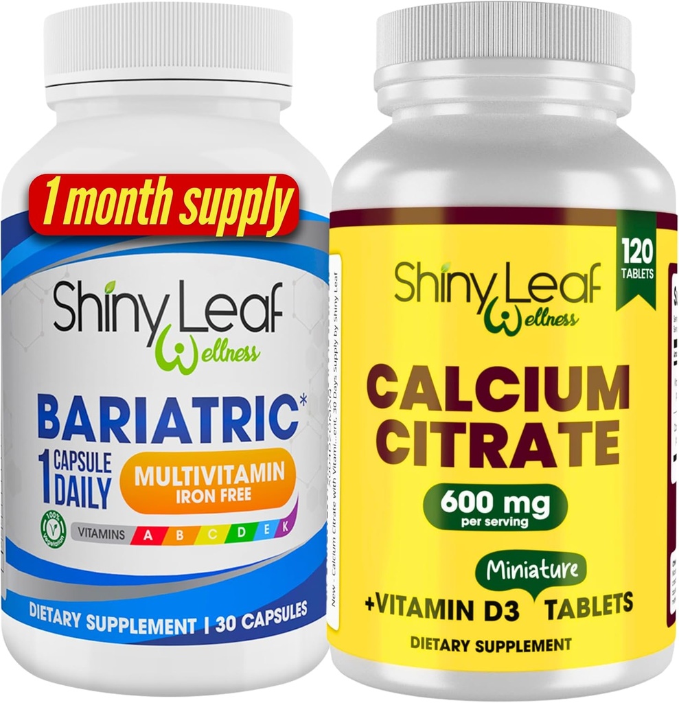 Bariatrie Multivitamine Fier-Free pentru femei și bărbați Plus Citrat de calciu cu vitamina D3, Caplete de înghițire ușor, fără aromă - 1 luni de aprovizionare