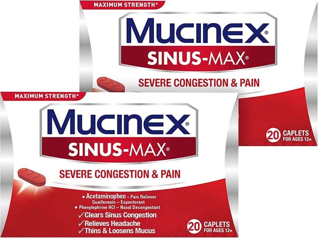 Sinus-Max Congestion & Pain Caplet (20 Count (Pachet de 2))