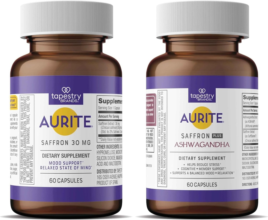 Saffron Ashwagandha & Saffron Supplement Bundle  Vegetarian Friendly, Non-GMO, Gluten-Free, Soy-Free