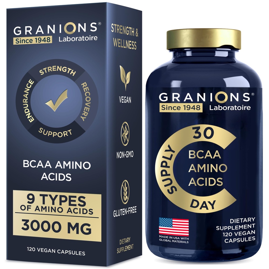 Aminoacidi esentiali Suplimentul pentru bărbaţi şi femei - Toate 9 BCAAs EAA Suplimente Formula - Leucine Aminoacid, Lysine, Tryptofan, Advanced Amino Complex - 120 Vegan Capsule