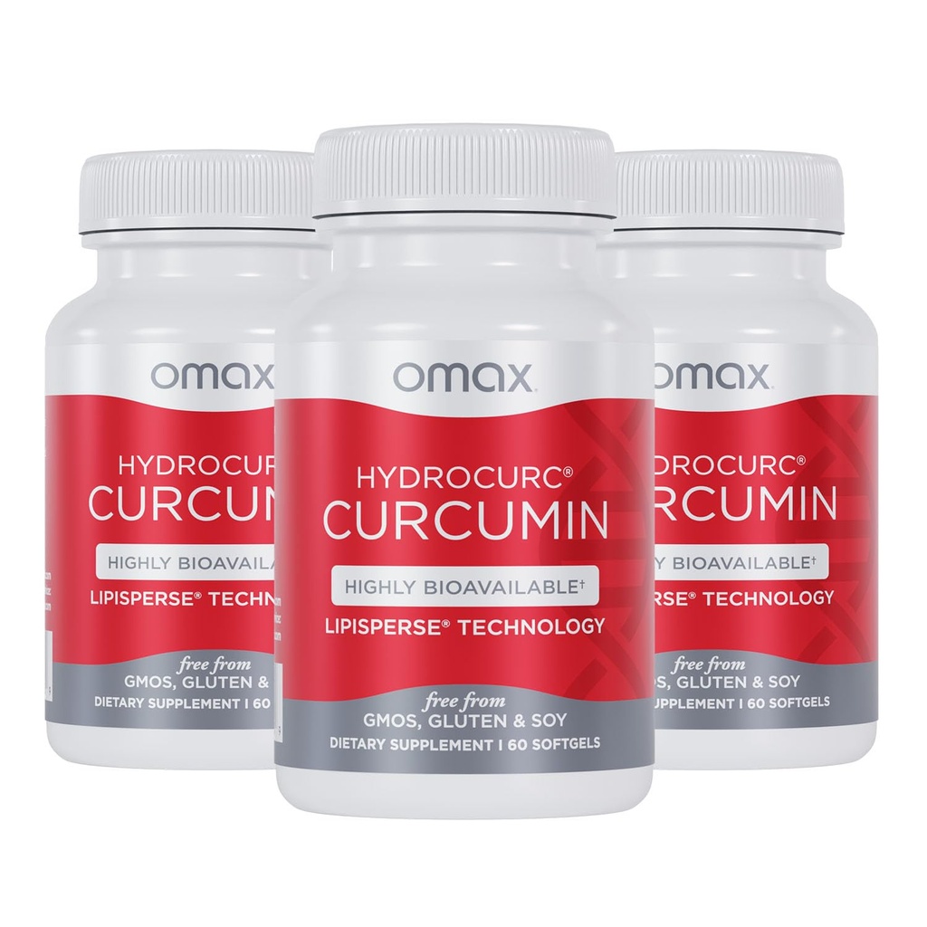 Omax3 HydroCurc Curcumin Softgels, ulei MCT foarte biodisponibil Nanoparticule pentru Potency & Absorbtion, Joint Health, 180 Softgels (3 ambalaj)