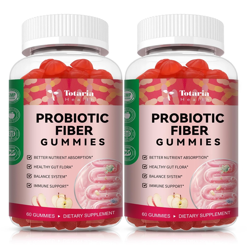 9-in-1 Gume de fibre probiotice pentru adulți și adolescenți 16G fibre per servire, Psyllium Fiber Supliment cu 5 miliarde CFU Bacillus Coagulans, Inulin, ACV pentru Digestive, Gut & Immune Wellness - 2 sticle