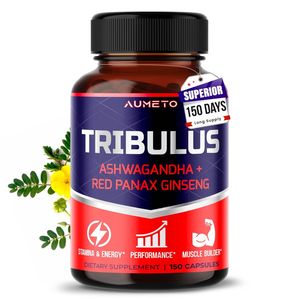 Tribulus Terrestris 98% Saponins - Imbunatatit 12-in-1 Formula cu Yohimbine, Red Panax Ginseng, Ashwagandha pentru stimularea energiei, rezistenta si rezistenta* - Made in The USA