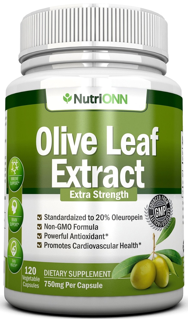 Extract de frunze de măsline - 750 Mg - 120 capsule - Putere suplimentară - 20% Oleuropeină - Formula non-GMO - calitate premium din frunze de măsline pure - Antioxidant puternic - mare pentru inimă, piele și creier