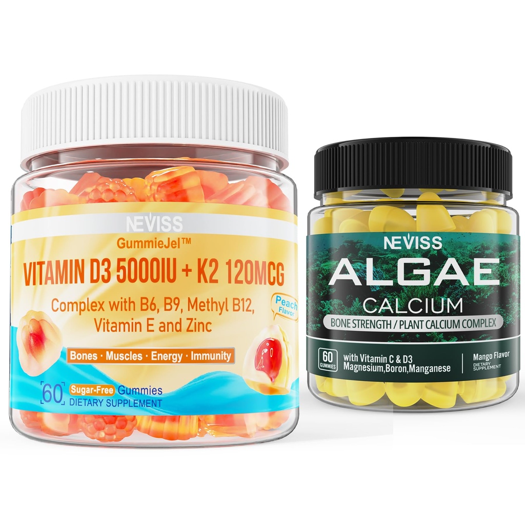 NEVASS D3 5000UI K2 Gumies + Marine Algae Calciu Gumies Bundle