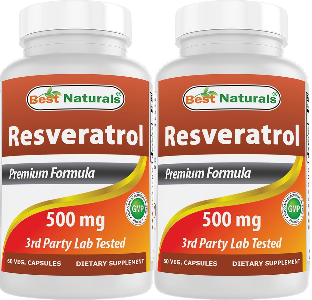 Cele mai bune Naturals 2 Packs Resveratrol Complex 500 mg 60 Capsule Veg Made with Grape Skin, Red Wine, Querbetin - Gluten Free & Non OMG - (Total 120 Capsule)