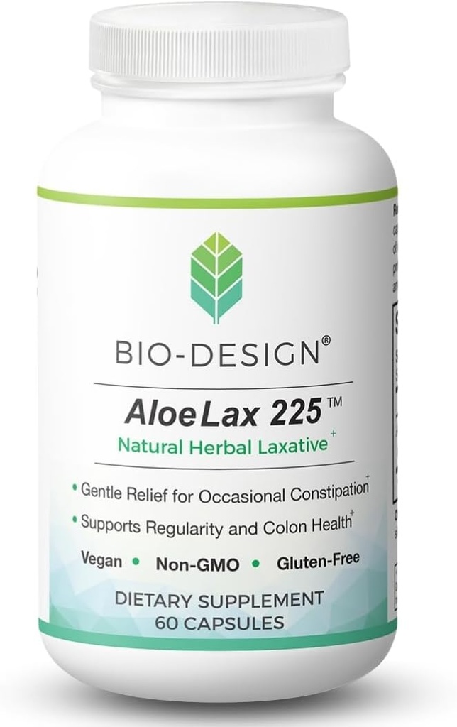 Aloe Lax 225 Natural Herbal Laxative - Relief blând pentru constipație ocazională, gaz, & Blooting cu 225 mg naturale Aloe Ferox - Sprijină Regularitatea Bowel & Colon Health - 60 capsule