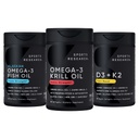 Cercetare sportivă Antarctica Krill ulei Omega 3 1000 mg (Forţă dublă) cu fosfolipide, Choline & Astaxantină, Triple Putere Omega 3 ulei de peşte Single-Source Wild Alaska Pollock 1250 mg, Vitamina D3 K2