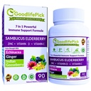 7 în 1 Elderberry cu ZINC, vitamina C, vitamina D, echinacea, ghimbir și gâscă indiană (Amla). Capsule Premium Elderberry 90 ct, Toate Naturale, Non-GMO, Vegan, Fără Rice Powder, Nu-Gluten