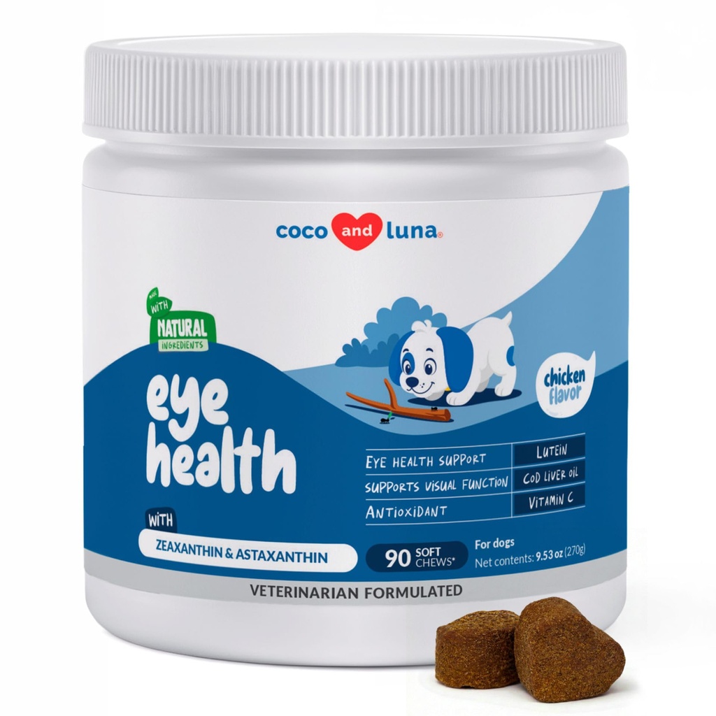 Suport pentru ochi pentru câini - 90 Chews moale - Suplimente pentru câini pentru vedere, Vitamine ochi pentru câini, cu Cod ulei de ficat antioxidant, Dog Omega Supliment, Omega 3 EPA și DHA acizi grași.