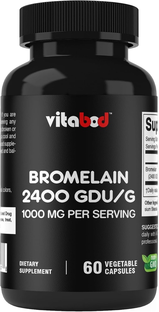 Suplimentul Bromelain 1000mg per Serving, 2400 GDU/g, Enzime  Proteolitice, Suportă Digestia de proteine, 60 Conte - non-GMO & Gluten Free