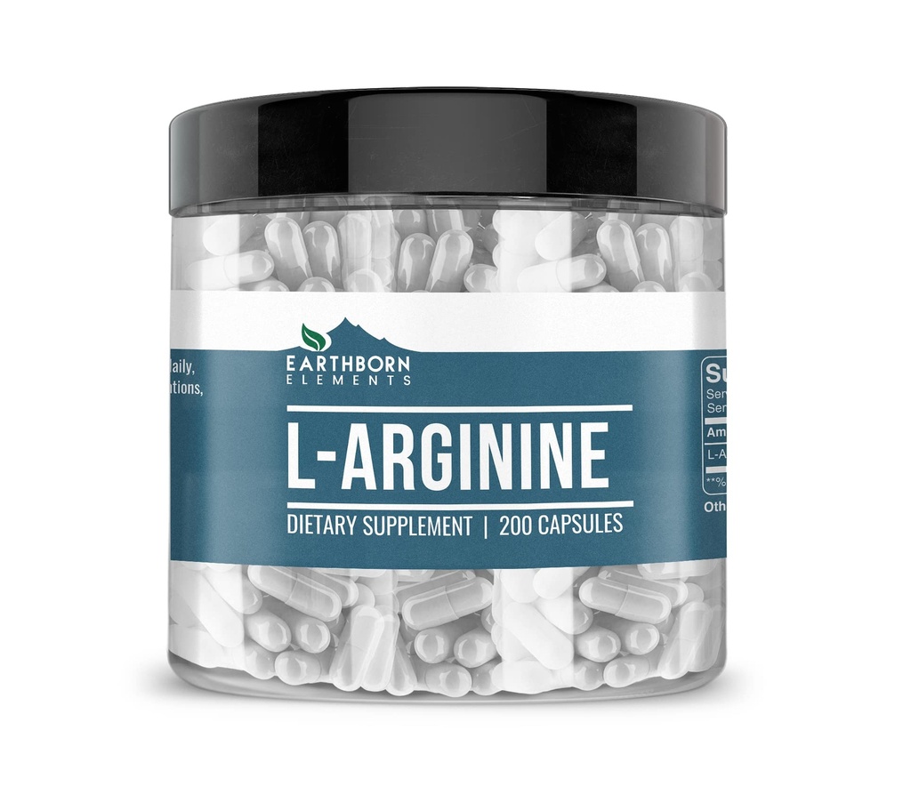 Elemente născute pe Pământ L-Arginină Pure și nediluate, fără aditivi (200 capsule)