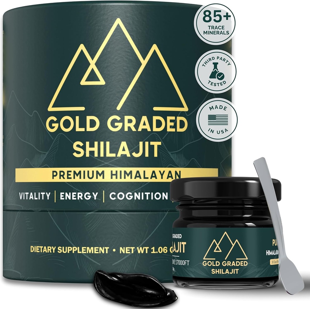 Shilajit Resin 500mg High Potency, Shiajit Pure Himalayan Organic, 85+ Trace Minerals & Fullous Acid 