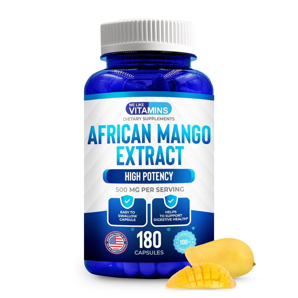 Ne plac vitaminele African Mango Extract 500mg - 5000mg echivalent 10:1-180 capsule - 6 lună aprovizionare de capsule de Mango African 