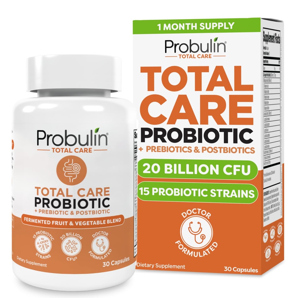 Probulin Total Care Probiotic Supliment, Daily Gut, Digestive, şi Imun sănătate Probiotice Capsule pentru bărbaţi şi femei, 20 Miliarde CFU, Vegan, 30 Conte flacon