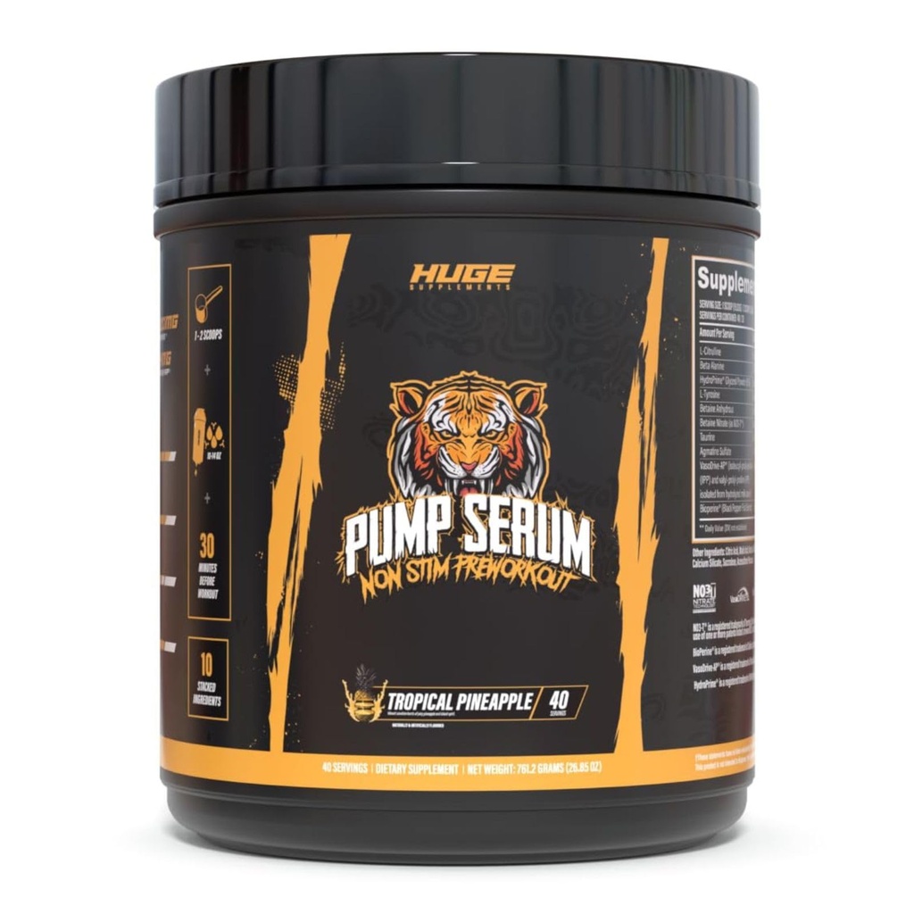Uriașe Suplimente Pompa Ser, Stim Free Pre Workout și Nitricoxid de Booster pentru a spori focalizarea, Pompe, Fulness cu No Caffeine, L-Citrulline, GlycerPump, L-Tyrosine, Nitrosigina (Ananas Tropical)