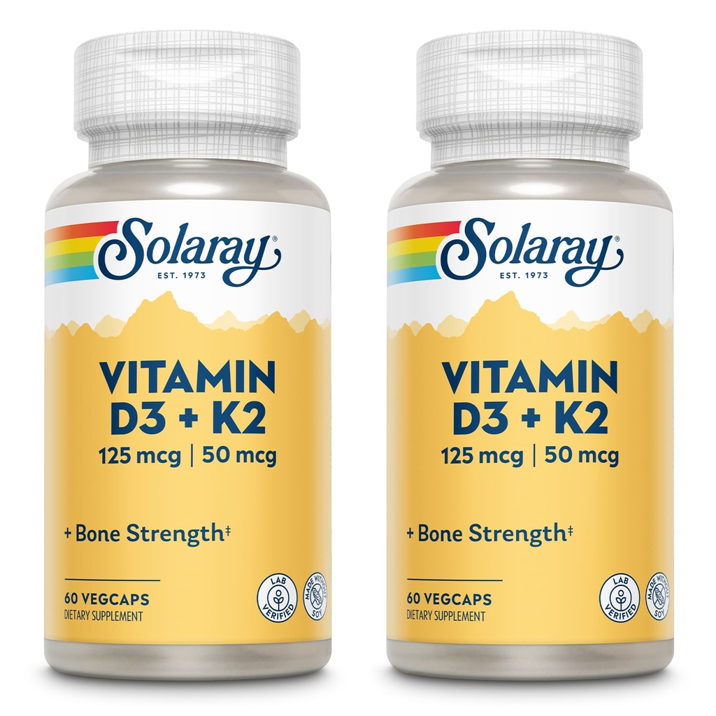 SOLARAY Vitamina D3 + K2, D & K vitamine pentru absorbţia de calciu şi suport pentru sistemul cardiovascular sănătos & Arterii, non-GMO & No Soy