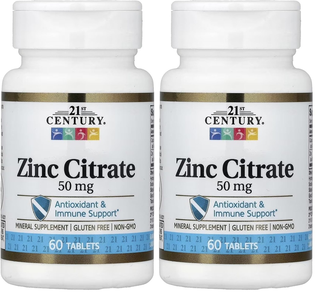 21st Century Healthcare Zinc Citrate Tablets 50mg, 60 Count (Pachet de 2)