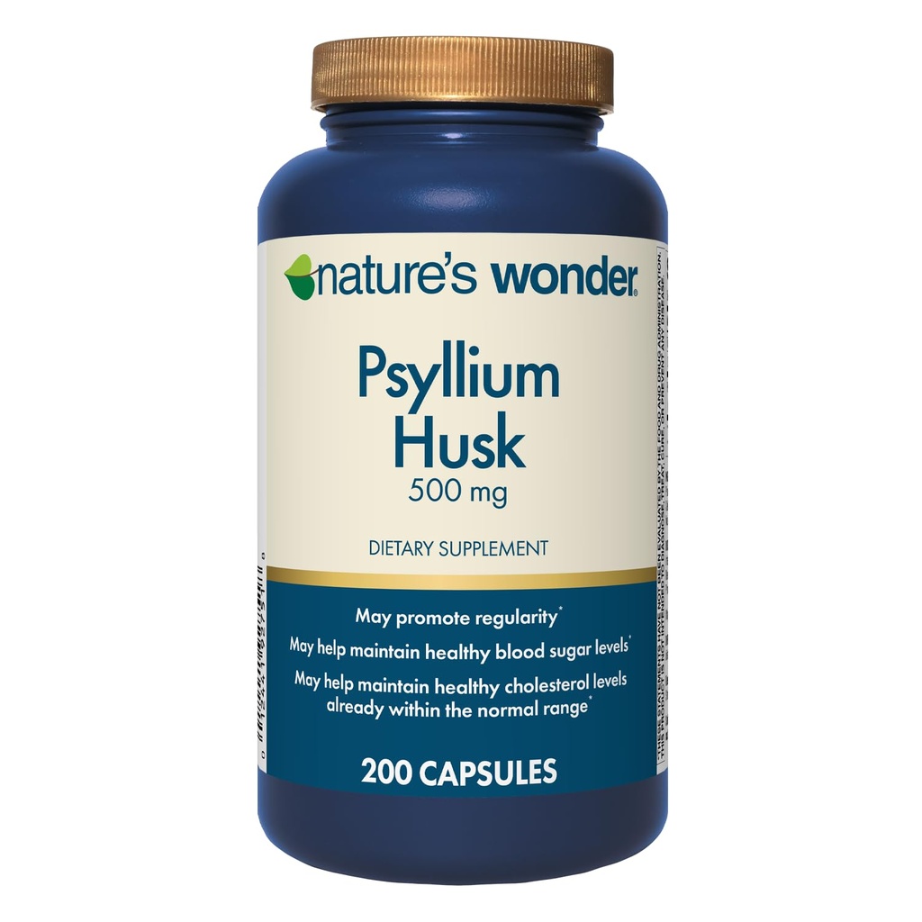 Psyllium Husk capsule de 500 mg pentru sanatate digestiva, fibra cu baza de plante, 200 conte