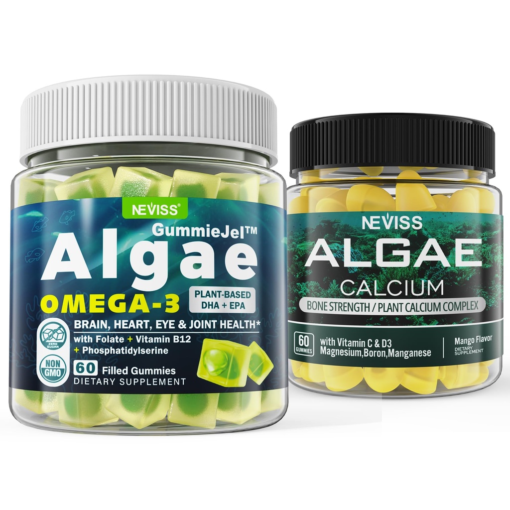 Algae Omega 3 Gume + Alge marine Gummies Calciu Bundle