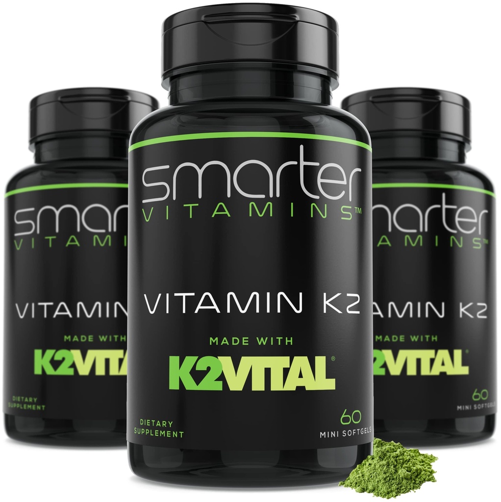 3 Pachet) Vitamina mai inteligentă K2 MK7 100mcg, fabricată cu K2VITAL şi Kale, 180 Softgel lichid