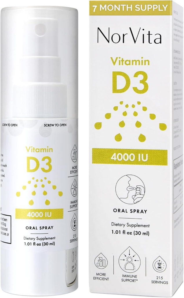 Vitamin D3 Spray 4000 IU (215 Servings) - High Absorption, Vegan, Supports Bone & Immune Health, Calcium Absorption - Daily Oral Vitamin D Spray
