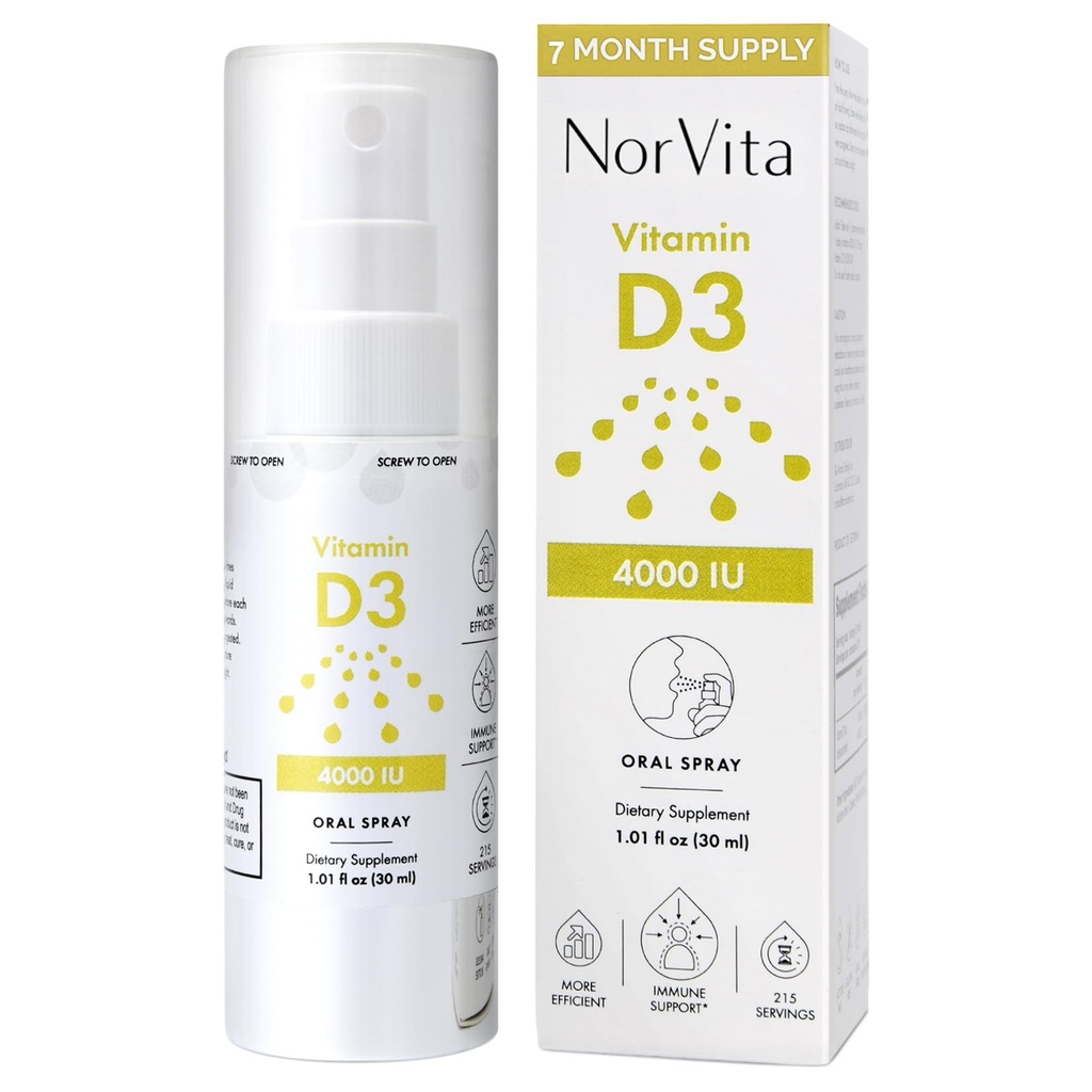Vitamina D3 Spray 4000 UI (215 Servings) - Absorbţie ridicată, Vegan, susţine sănătatea osoasă şi imună, absorbţia calciului - Spray oral zilnic de vitamina D