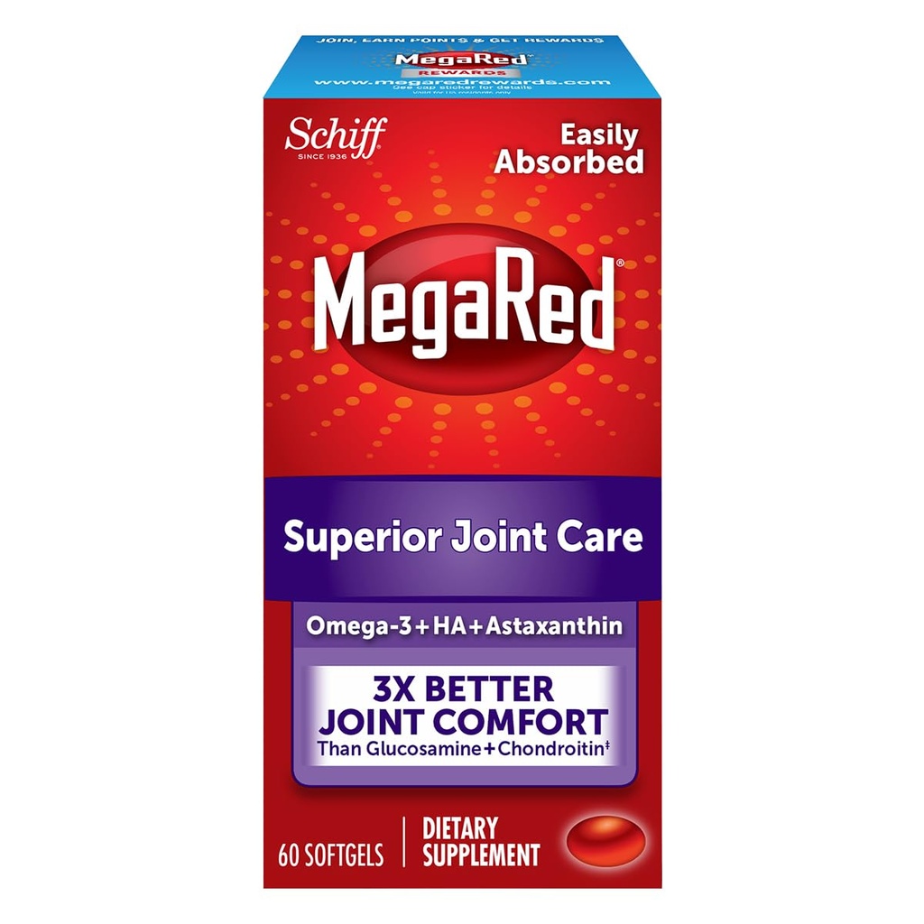 Omega-3 Krill ulei și supliment comun - Megared Joint Care 60 softgels - EPA / DHA acizi grași, antioxidanți, acid hialuronic, Nici un gust de burp pește ca cu ulei de pește