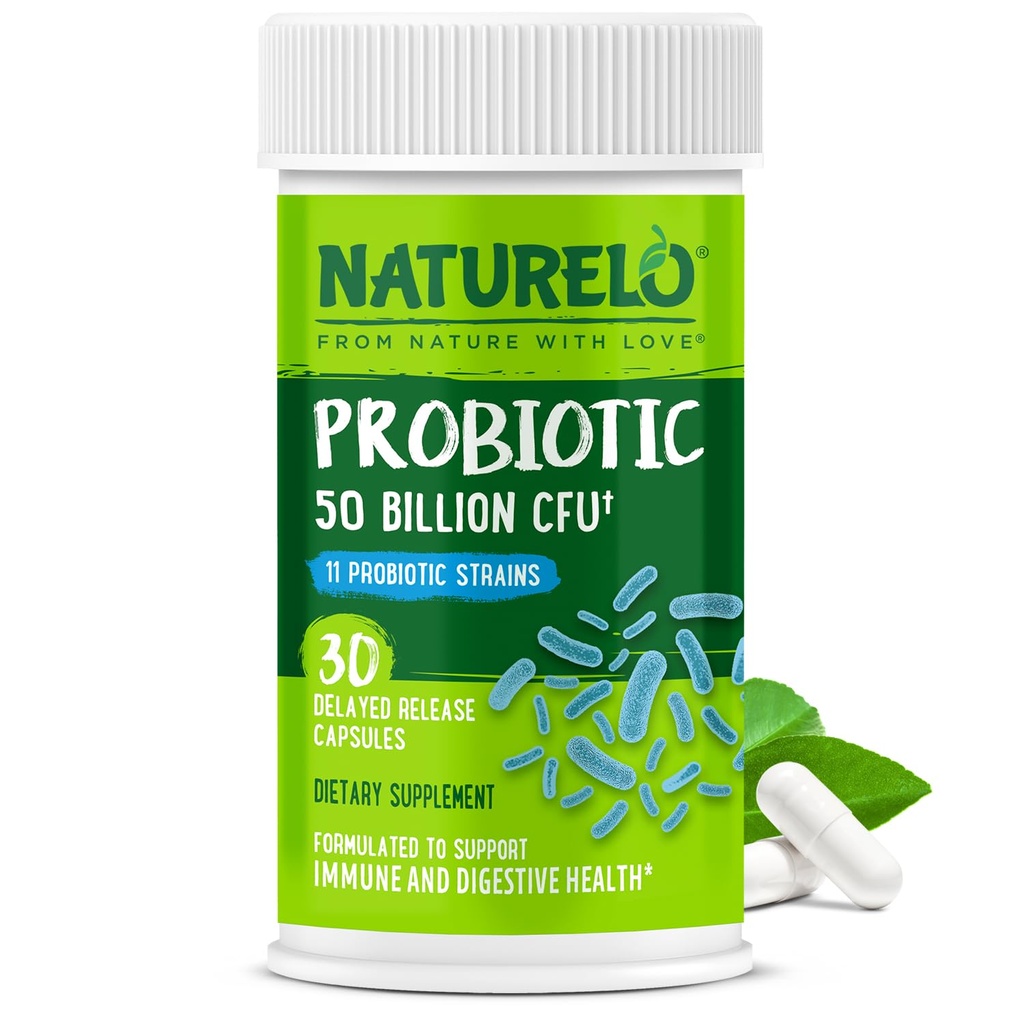 NaturaLO Probiotice pentru sanatate digestiva - 50 Miliarde CFU, 11 Strains Suplimentul zilnic - Boosts Sistem imunitar, Lansare întârziată, 30 Capsule vegetariene