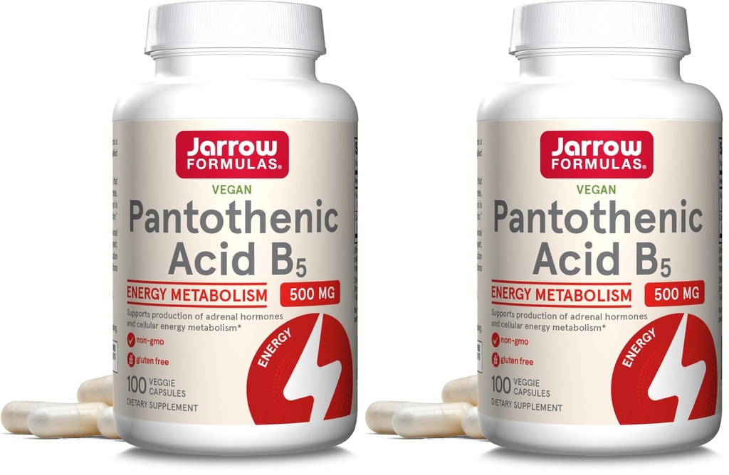 Formule Jarrow Acid Pantotenic B5 500 mg - 100 Capse Veggie - Vitamina B esentiala - Productia de energie si suport metabolic - 100 Serviri (Pachet de 2)