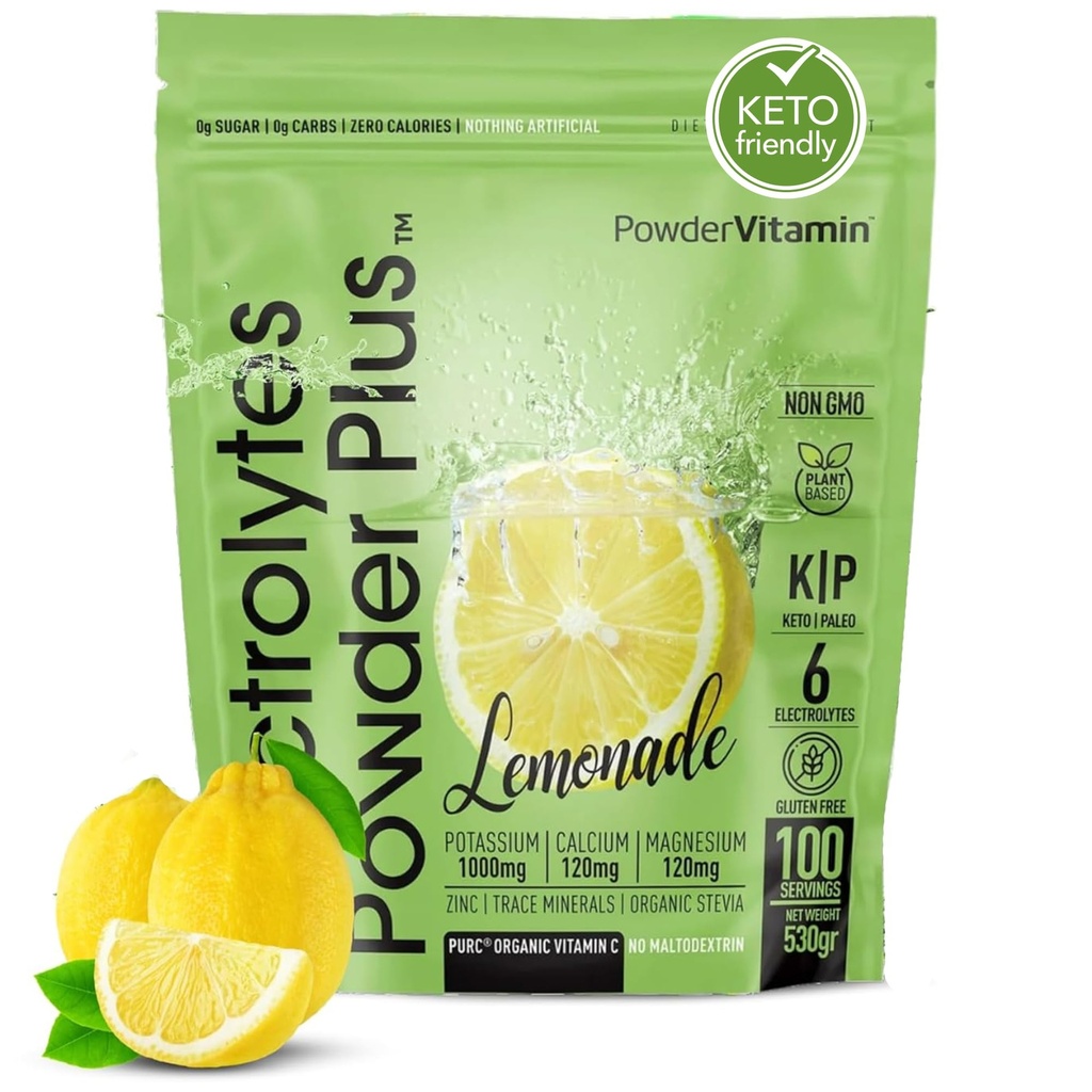 PulbereVitamina Electroliti Pulbere Plus Keto, Limonadă (100 serviri) 0 Zahăr, Nu Maltodextrina,1000mg Potasiu,120mg Calciu,120mg Magneziu, Vitamina organică C, Calorii Zero, Pulbere de hidratare a energiei