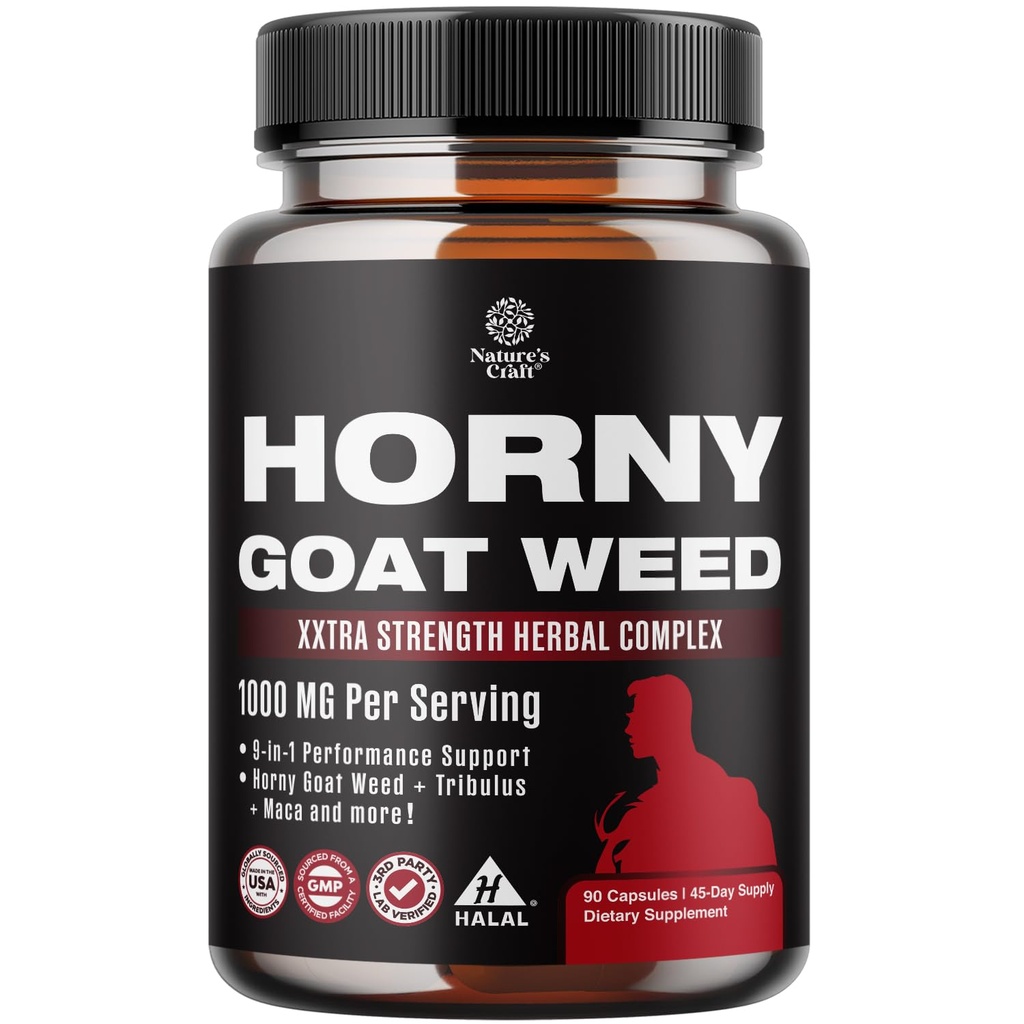 Naturas Craft Horny Goat buruieni pentru bărbaţi - Extra Putere de sex masculin Supliment cu negru Maca rădăcină, Tongkat Ali, Saw Palmetto & Panax Ginseng extract pentru rezistenţă & energie - 90 capsule