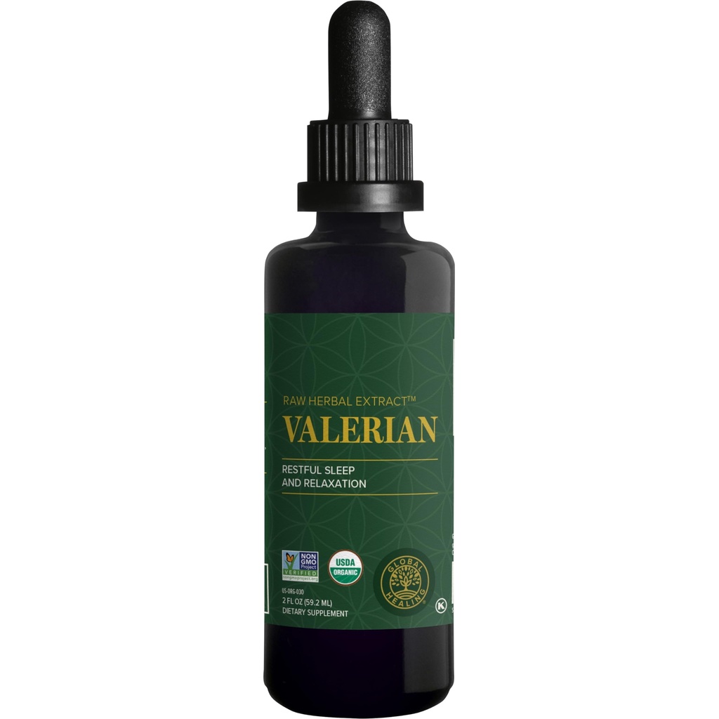 Global Vindecare Organic Extract de radacina de valerian Supliment lichid - Extract de plante crude pentru relaxare sanatoasa, somn si calm - Alternativ la capsulele radacinoase valeriene pentru biodisponibilitatea - 2 Fl Oz