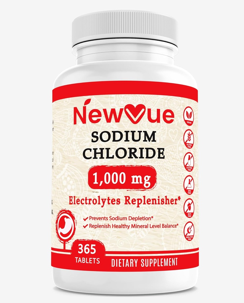 Clorura de sodiu 1000mg, 365 comprimate - tablete de sare, non-GMO, gluten fără - bea cu electroliţi Hidratare înlocuită