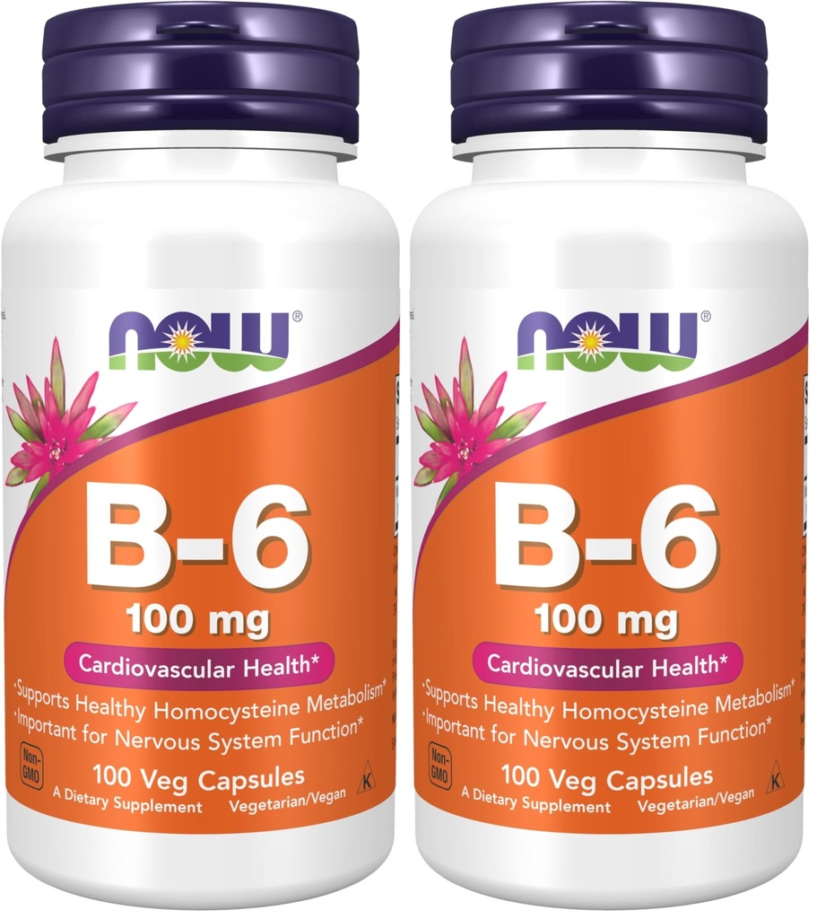 Acum Suplimente, Vitamina B-6 (Piridoxină HCl) 100 mg, Cardiovascular Health*, 100 Veg Capsule (Pachet de 2)