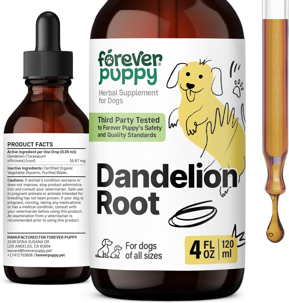 Păpuși Dandelion picături rădăcină pentru câini - Liquid Liver Health Supplement for Large, Medium & Small Dogs - Liver Cleanse Detoxifiere picături w / Dandelion root extract - 4 oz