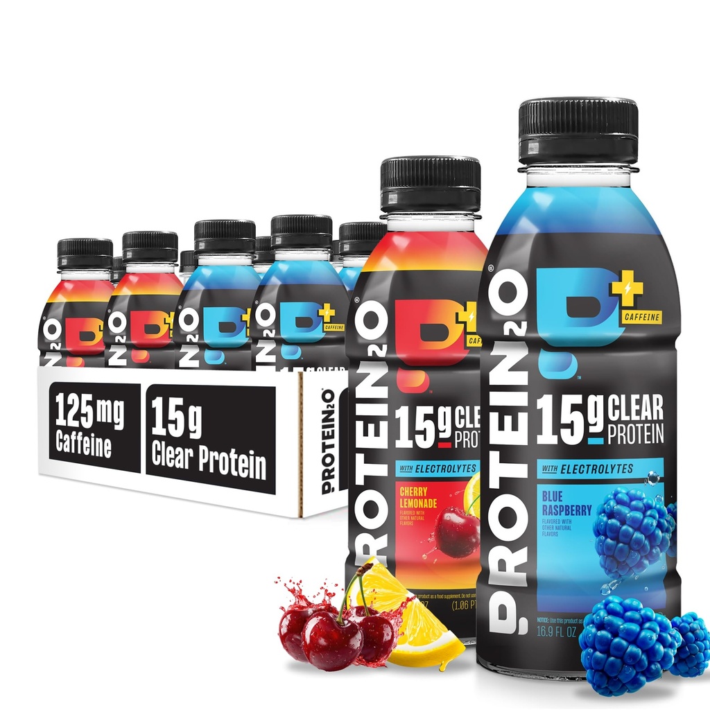 Protein2o 15g Whey Proteine Izolate Hidratare Drink Plus Energie & Focus, 350 mg de Electroliti, Vitamine B5 & B6, Sugar Free, Energy Variety Pack, 16.9 oz Sticla (Pachet de 12)