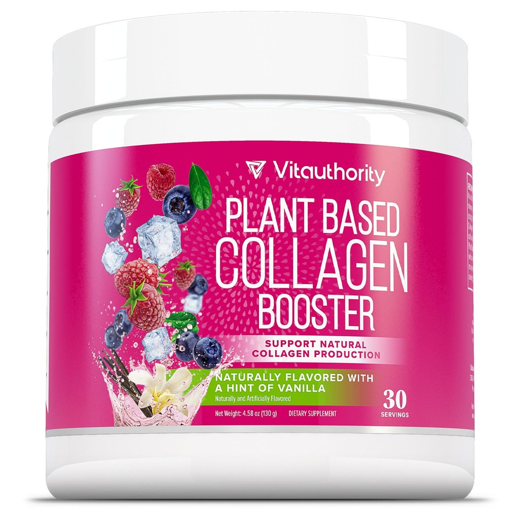 Vitauthority Vegan Colagen pulbere pentru femei - Supliment pe bază de plante Colagen pentru femei cu piele de păr Vegan brevetat și cuie vitamine - Vegetarian Colagen pulbere cu acid hialuronic